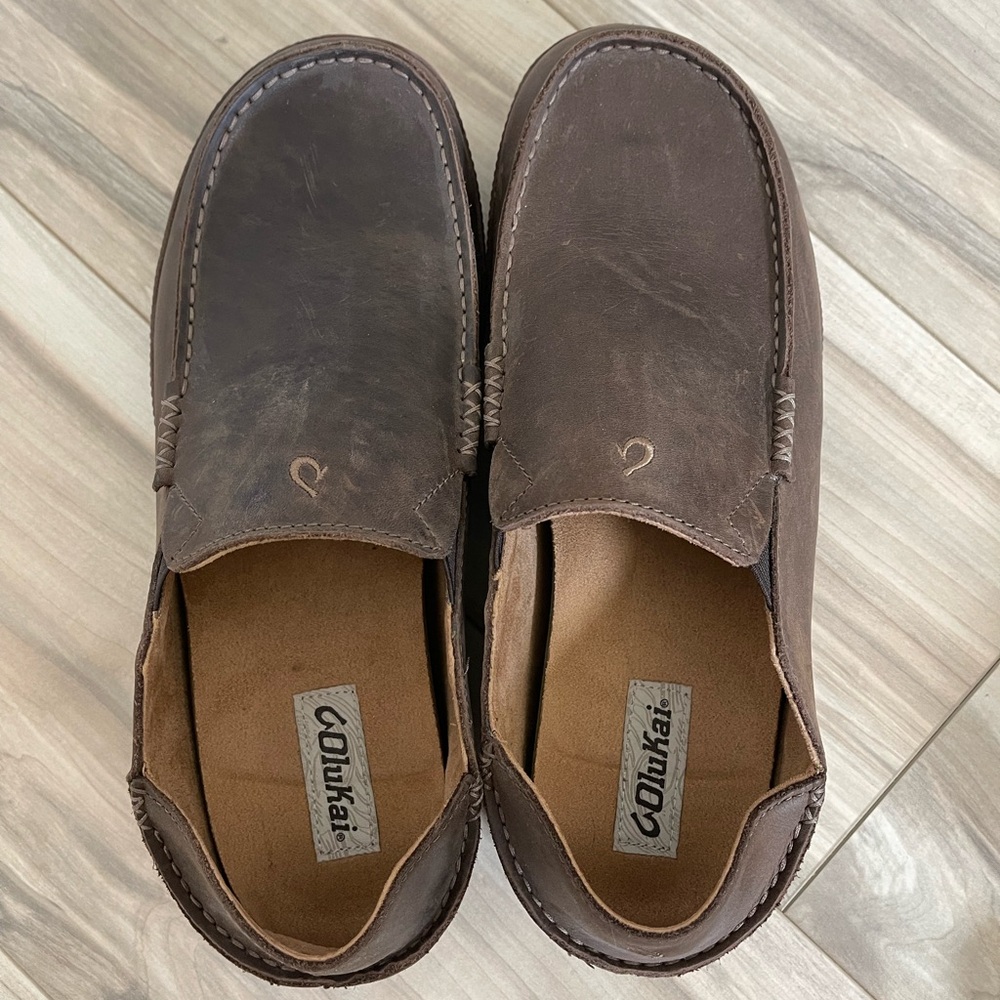 OluKai Men's Dark Brown Leather Loafers